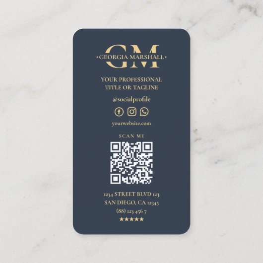 マーケティングプロフェッショナルダークブルーモダン 名刺 (裏面)