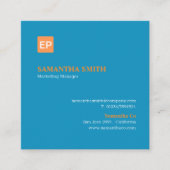 マーケティングマネージャーの青とオレンジ スクエア名刺 (正面)