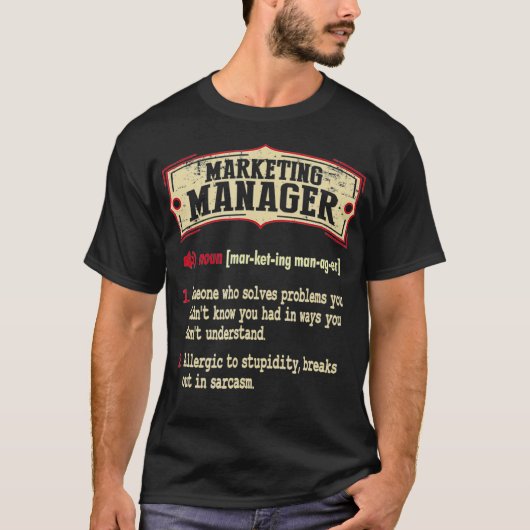 マーケティングマネージャ辞書用語の皮肉 Tシャツ (正面)