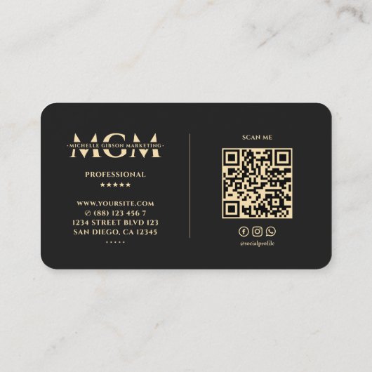 マーケティングモノグラムエレガントフェイク金ゴールドモダン 名刺 (裏面)