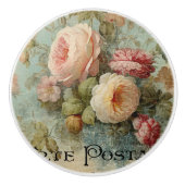 マーケフランスのットフラワーヴィンテージピンクと白フローラ セラミックノブ (正面)