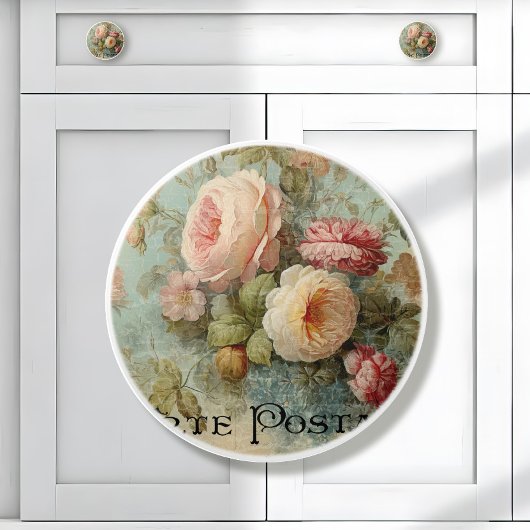 マーケフランスのットフラワーヴィンテージピンクと白フローラ セラミックノブ