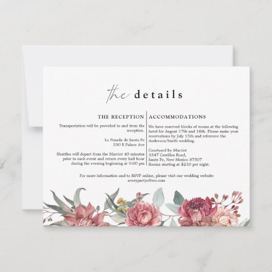 マーゴットダスティバラ赤面フローラ結婚の詳細カード 招待状 (正面)