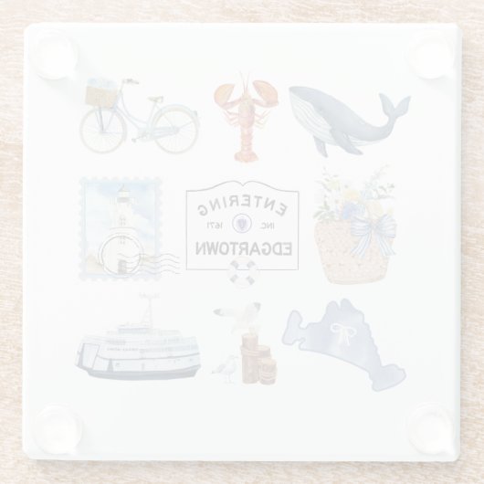 マーサのブドウ畑の水の色のアイコン ガラスコースター (裏面)