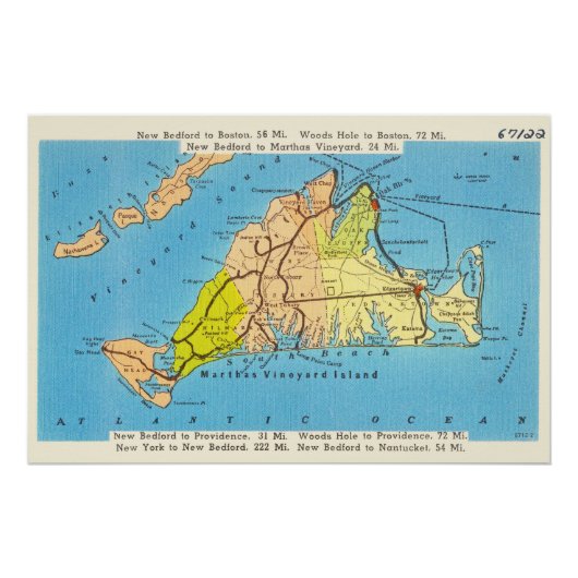 マーサのヴィネヤードアイランドのオート地図 ポスター (正面)