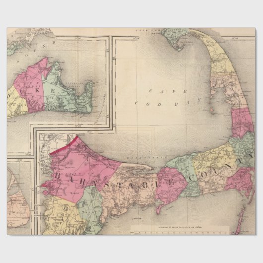 マーサの葡萄園·ナンタケット地図（1871年） ラッピングペーパー (フラット)