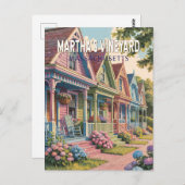 マーサズヴィネヤードマサチューセッツイラストレーションレトロ ポストカード (正面/裏面)