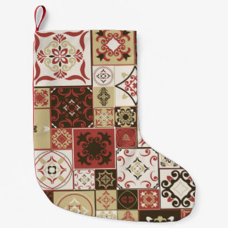 マーサラ茶色ベージュスタイルMoroccのタイルPATTERN スモールクリスマスストッキング