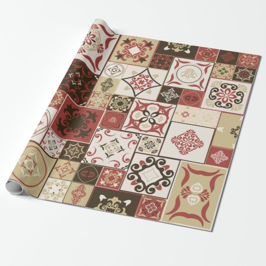 マーサラ茶色ベージュスタイルMoroccのタイルPATTERN ラッピングペーパー (アンロールド)