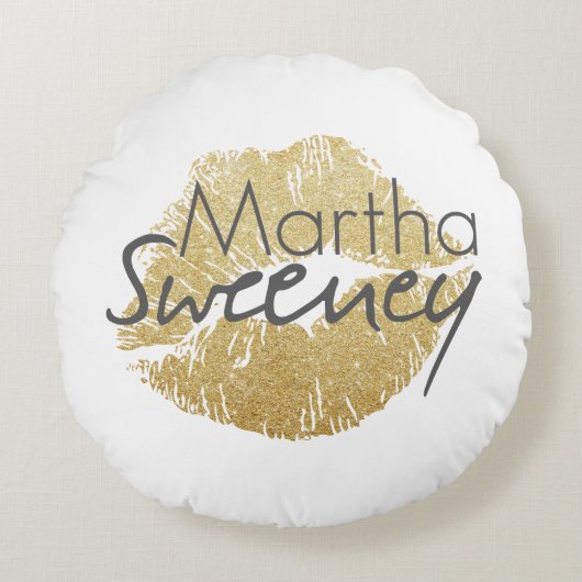 マーサSweeneyの金ゴールドの唇の円形の枕 ラウンドクッション (正面)