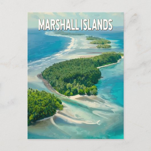 マーシャル諸島 イラスト 旅行 アート ビンテージ ポストカード (正面)