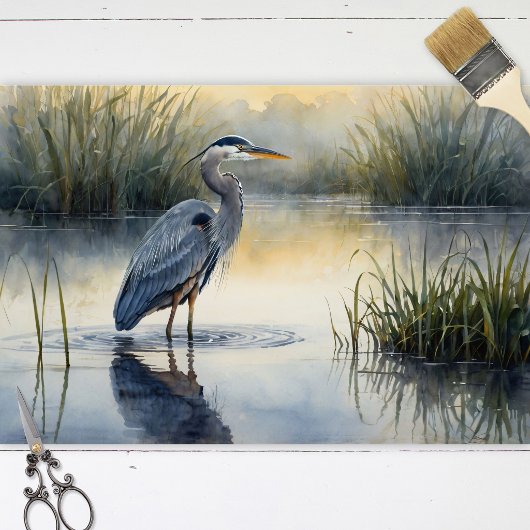 マーシュデコパージュのアオサギ 薄葉紙