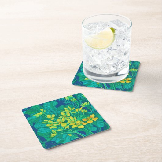 マーシュマリゴールド夏ワイルドフラワーズ絵画フローラ スクエアペーパーコースター (インサイチュ)