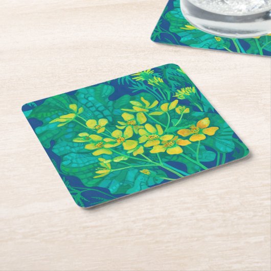マーシュマリゴールド夏ワイルドフラワーズ絵画フローラ スクエアペーパーコースター (アングル)