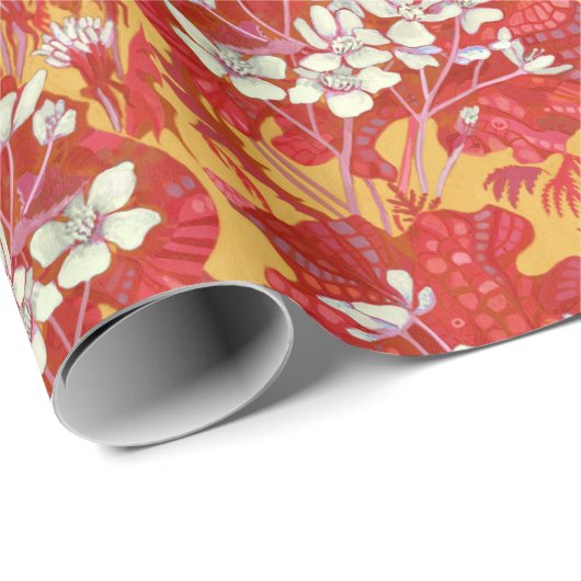 マーシュマリゴールド野草花バターカップ花赤 ラッピングペーパー (ロールコーナー)