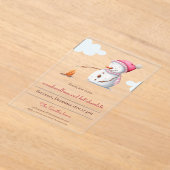 マーシュマローズホットチョコレート雪だるまホリデー アクリル招待状 (レイダウン)