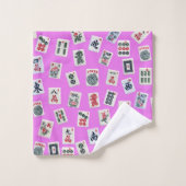 マージャンタイルデザインオンピンク バスタオルセット (ウォッシュタオル)