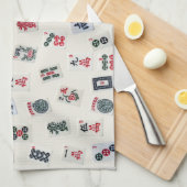 マージャンタイルデザイン写真オンバッジ  キッチンタオル (四つ折り)