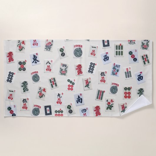 マージャンタイル写真バッジ背景 ビーチタオル (正面)