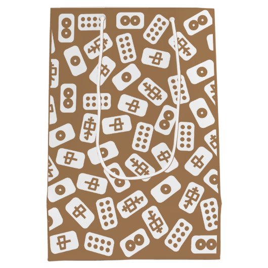 マージャンタイル模様の白い茶色の抱き枕 ミディアムペーパーバッグ (裏面)