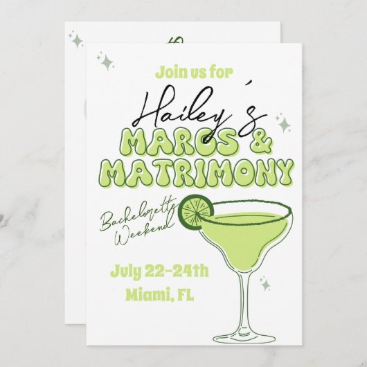 マーズとマトリモニーの独身最後の女友達パーティー招待状の予定 招待状 (正面/裏面)