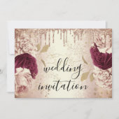 マーズラ ウェディング ローズゴールド ローズ バーガンディ 招待状 (正面)
