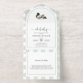 マーダック ダック ベビーシャワー 招待状 ニュートラル グリーン (内側)