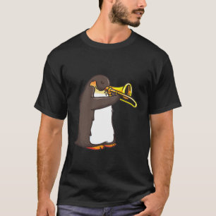 マーチおもしろいングバ用トランペット選手ペンギンシャツ Tシャツ