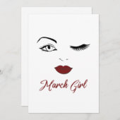 マーチガールアイズキュートレッドリップウィンク誕生日 シーズンカード (正面/裏面)