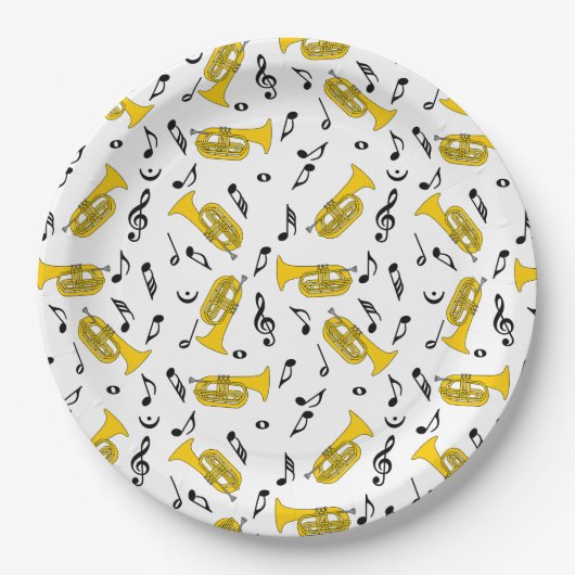 マーチングバリトン音楽ノート高音クレフ、 音符記号 ペーパープレート (正面)