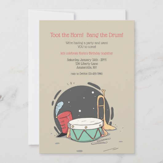 マーチングバンドエレメンツ誕生日パーティー 招待状 (正面)