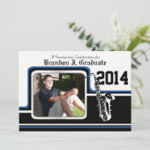 マーチングバンドサクソフォン卒業写真ブルー 招待状 (スタンド正面)