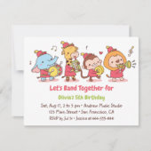 マーチングバンドサファリアニマルズ子供の誕生日パーティー 招待状 (正面)