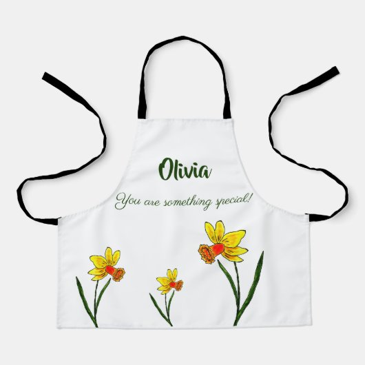 マーチ誕生フラワーウォーターカラーダフォディルエプロン エプロン (正面)