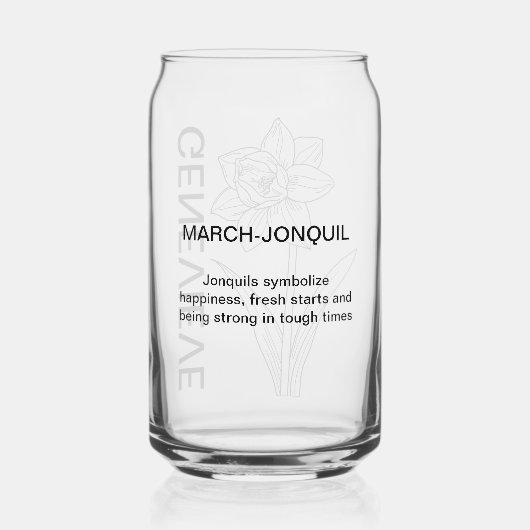 マーチ誕生フラワージョンキル名前をカスタムする ガラス缶 (裏面)