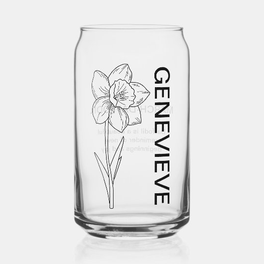 マーチ誕生フラワーダフォディル名前をカスタムする ガラス缶 (正面)