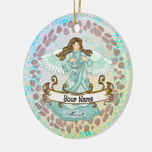 マーチ誕生日エンジェル誕生日カスタムオーナメント セラミックオーナメント (左)