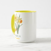 マーチ誕生日ダフォディル誕生フラワーパーソナライズされた マグカップ (正面左)