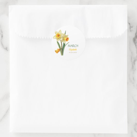 マーチ誕生日ダフォディル誕生フラワーパーソナライズされた ラウンドシール (バッグ)