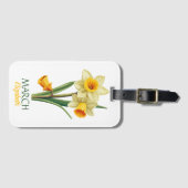 マーチ誕生日ダフォディル誕生フラワーパーソナライズされた ラゲッジタグ (正面横)