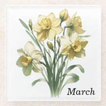 マーチDaffodil Glass Coaster & Trivet