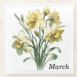 マーチDaffodil Glass Coaster & Trivet ガラスコースター