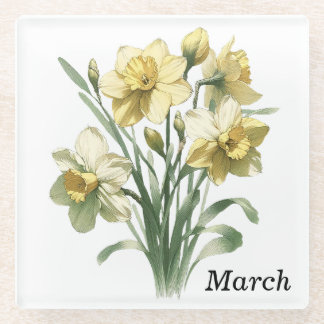 マーチDaffodil Glass Coaster & Trivet ガラスコースター