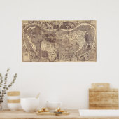 マーティン・ウォルドセエミュラーの1507年ヴィンテージ世界地図 ポスター (キッチン)