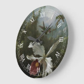 マーティン・J・ヒードによるコリブリと白いラン ラージ壁時計 (傾斜)