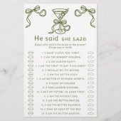 マーティーニ弓ブライダルシャワー彼は彼女はゲームを言った (正面)