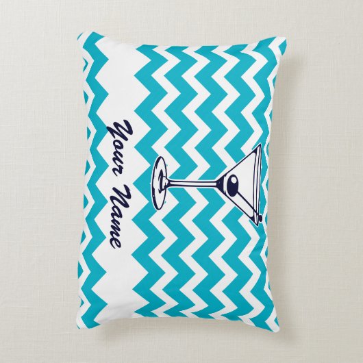 マーティーニ・ピクトグラムと青いシェブロン模様 アクセントクッション (裏面(縦))