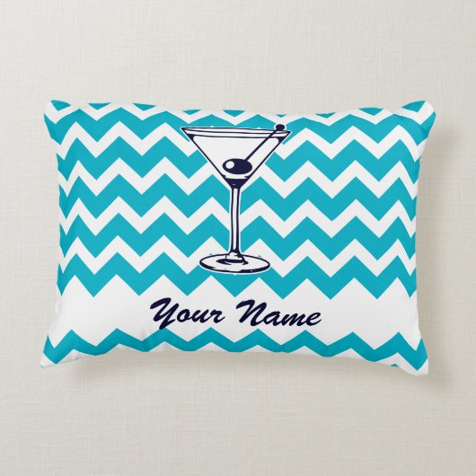 マーティーニ・ピクトグラムと青いシェブロン模様 アクセントクッション (裏面)