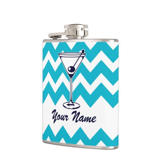 マーティーニ・ピクトグラムと青いシェブロン模様 フラスク (左)