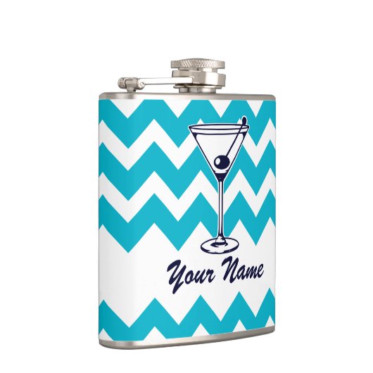 マーティーニ・ピクトグラムと青いシェブロン模様 フラスク (右)